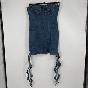 Another Mode Women's Jellyfish Strapless Corset Denim Mini Dress Blue Size L NWT